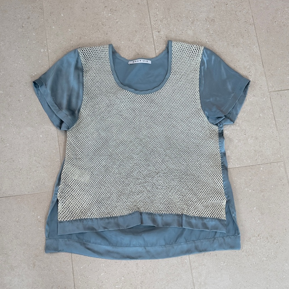 Maurizio Leather and Silk Blouse